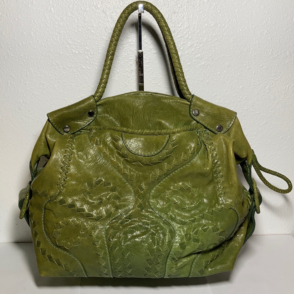 Lockheart Green Leather Woven Satchel